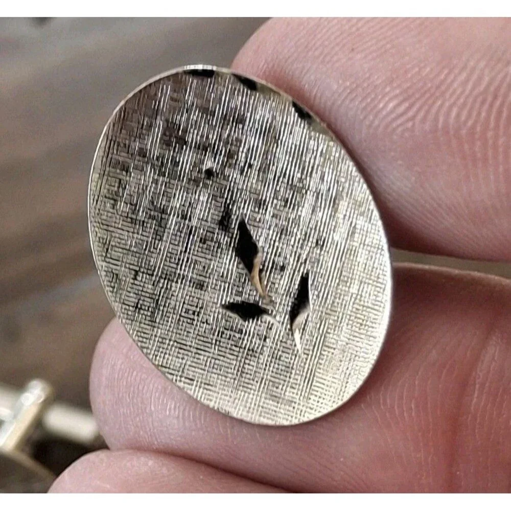 Vintage Silver Tone Oval Textured Cufflinks Mens Formal Dress Shirt Jewelry 1 in